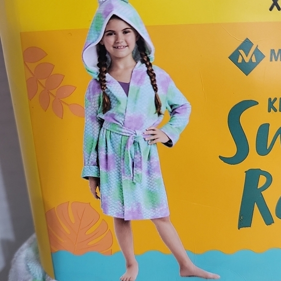 Member's Mark Kids Swim Bath Hooded Robe Towel w/ Belt Mermaid XS 4/5 NWT - Picture 1 of 7